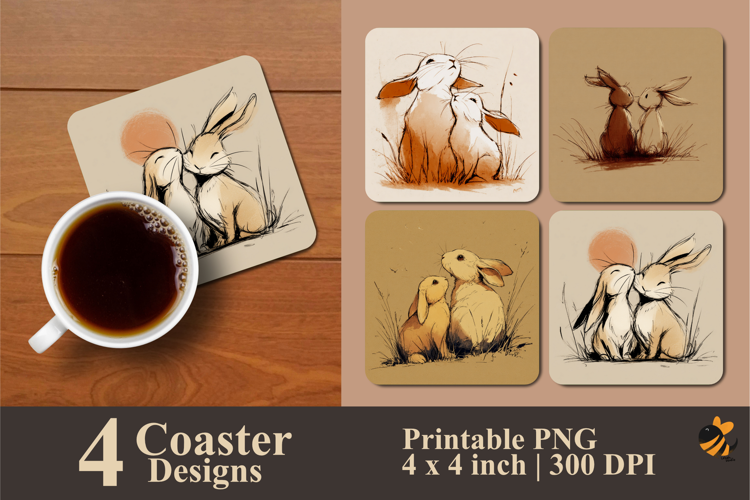 Love Bunny Coaster Sublimation Design