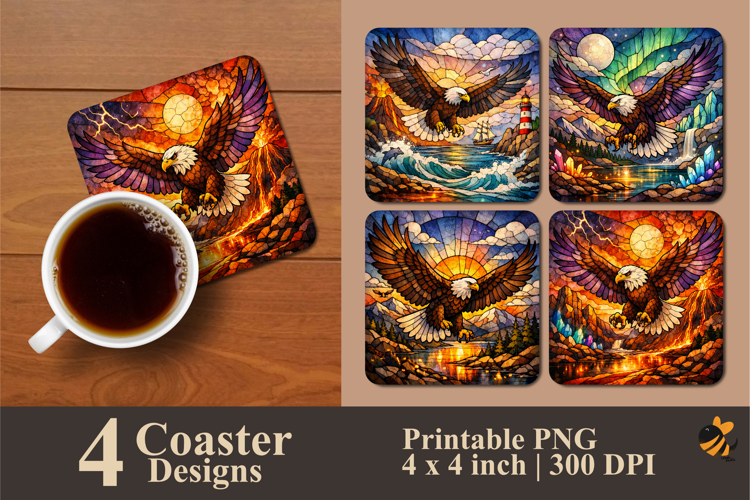 Stained Glass Eagle Coaster Sublimation Design