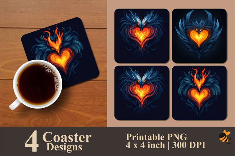 Fantasy Heart Coaster Sublimation Design example image 1