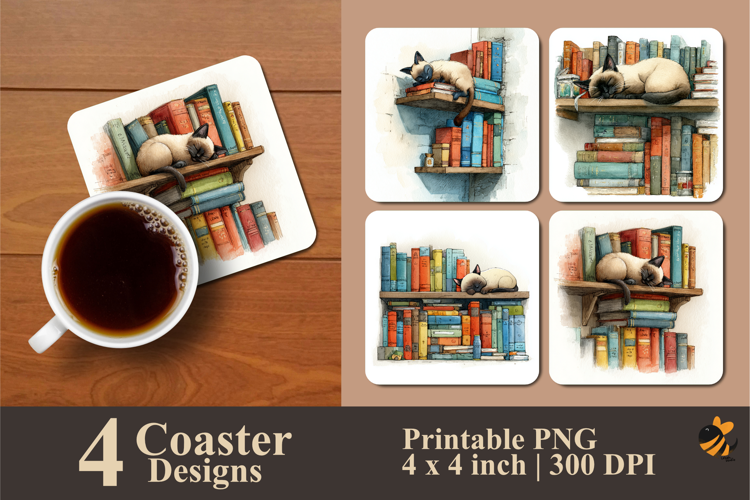 Sleeping Cat Coaster Sublimation Design