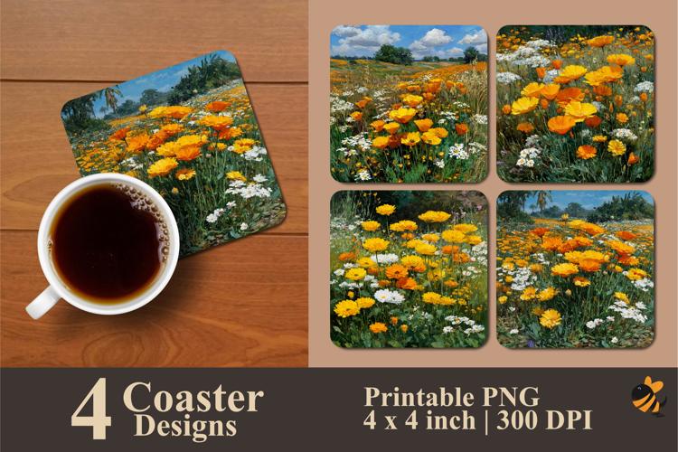 Orange Yellow Flowers Coaster Sublimation Design