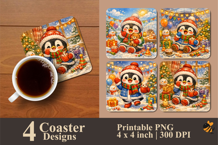 Winter Penguen Coaster Sublimation Design