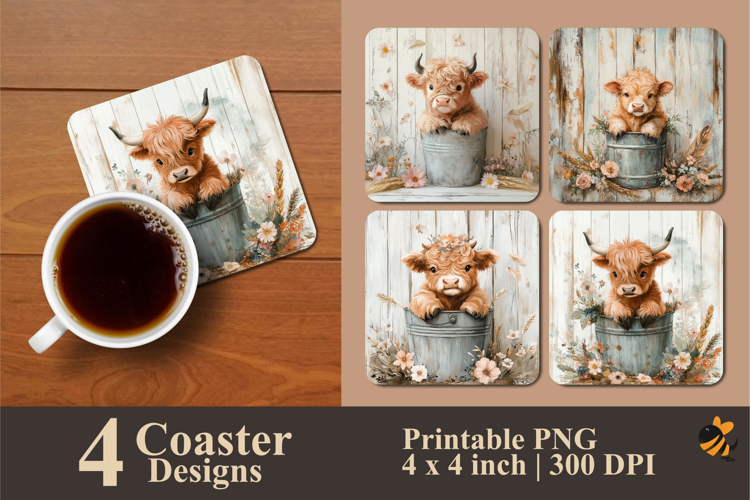Cow In Bucket Coaster Sublimation Design