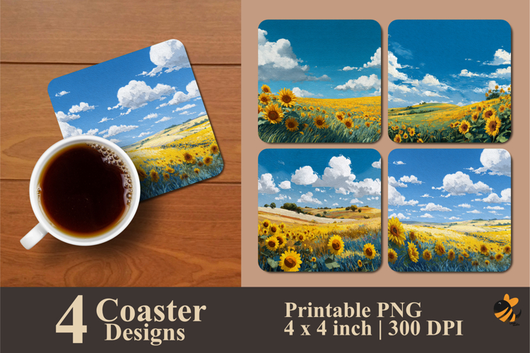 Sunflower Field Coaster Sublimation Design