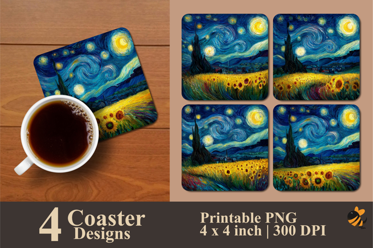 Sunflowers at Night Coaster Sublimation Design