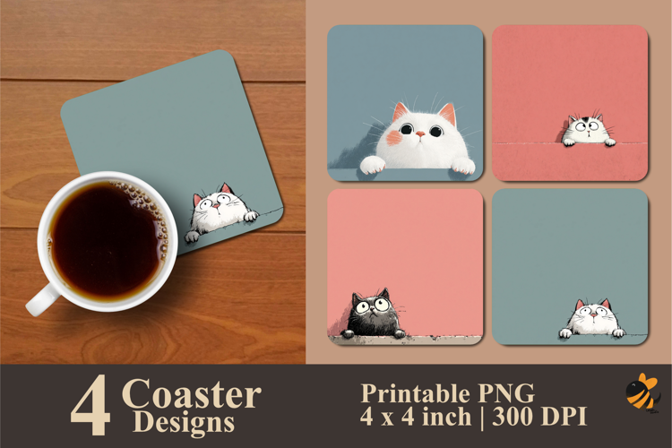 Peeking Cat Coaster Sublimation Design
