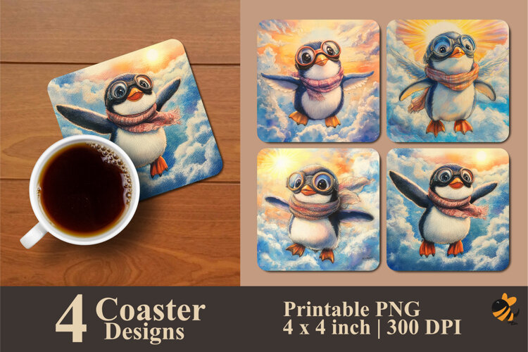 Flying Penguins Coaster Sublimation Design example image 1