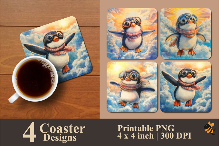 Flying Penguins Coaster Sublimation Design