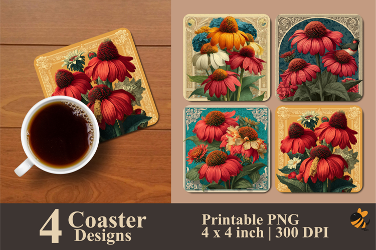 Vintage Flowers Coaster Sublimation Design
