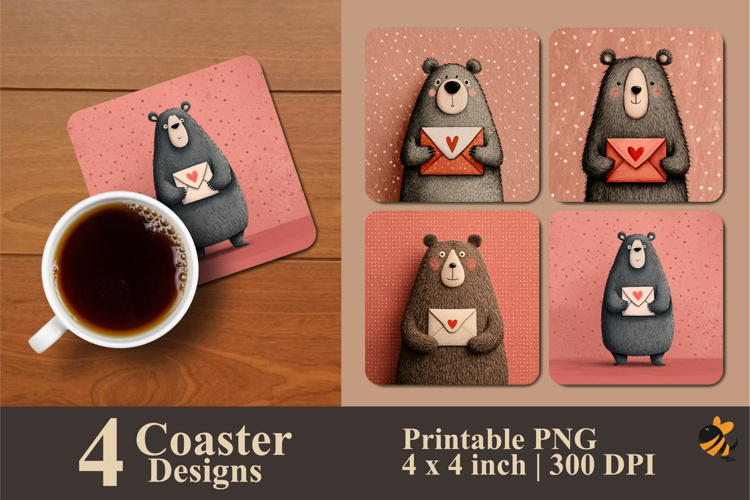 Valentine Bear Coaster Sublimation Design