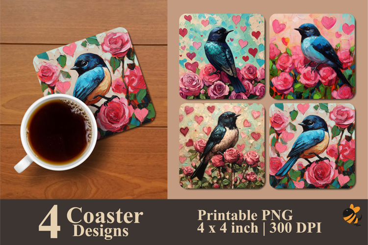 Flower Bird Coaster Sublimation Design