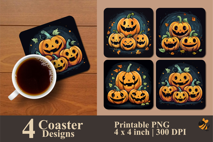 Cheerful Pumpkin Coaster Sublimation Design