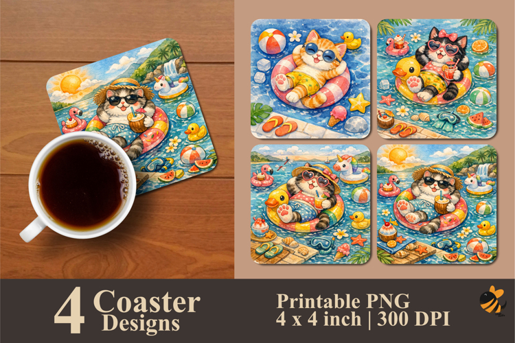 Relaxed Cat Coaster Sublimation Design