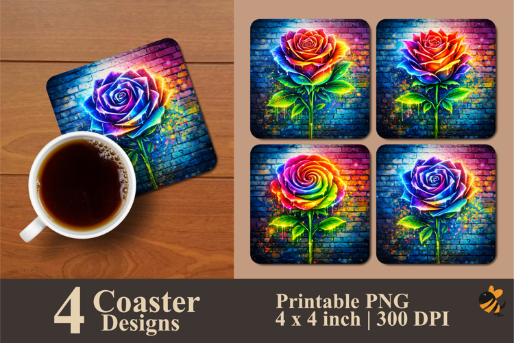 Neon Rose Coaster Sublimation Design