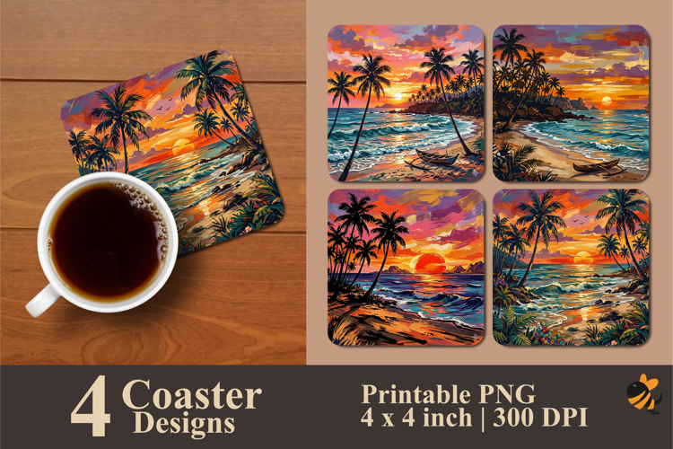 Sunset Beach Coaster Sublimation Designs