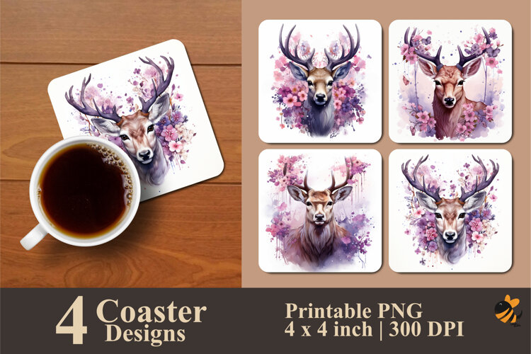 Purple Deer Coaster Sublimation Design example image 1
