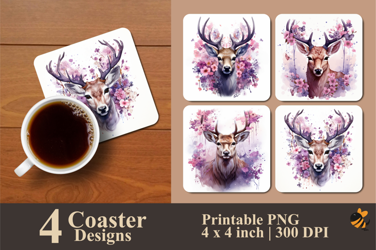Purple Deer Coaster Sublimation Design
