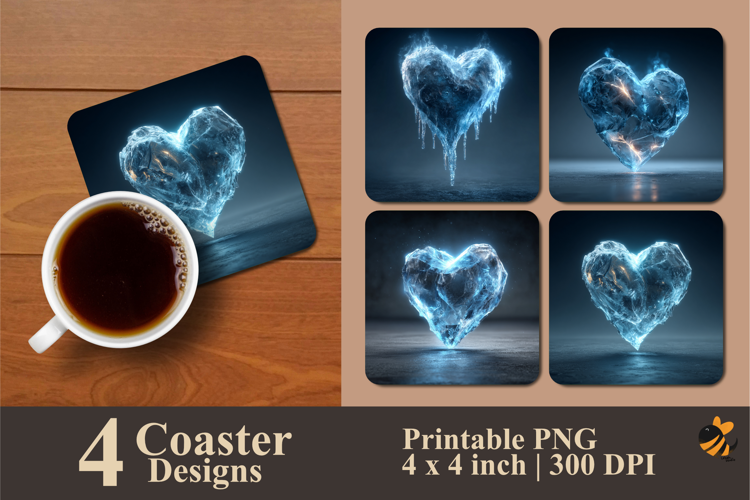 Frozen Ice Heart Coaster Sublimation Design