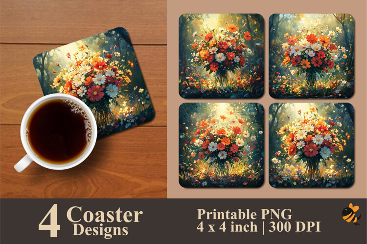 Bunch of Flowers Coaster Sublimation Design example image 1