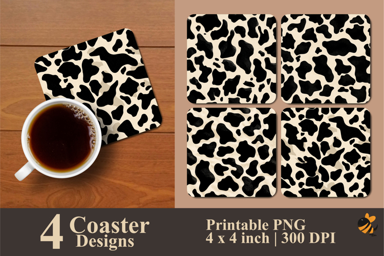 Creamy Cow Pattern Coaster Sublimation Design