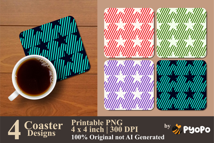 Star Stripes Coaster Sublimation Design