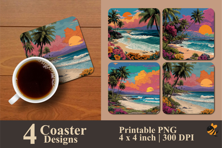 Colorful Beach Coaster Sublimation Design