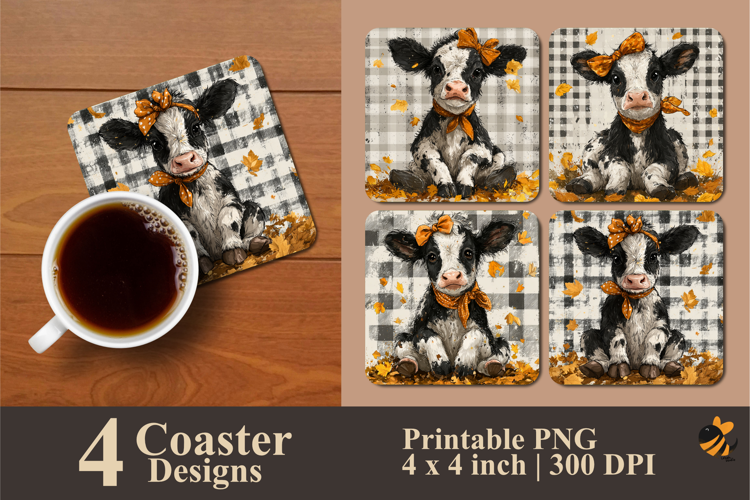 Beautiful Cow Autumn Coaster Sublimation Design