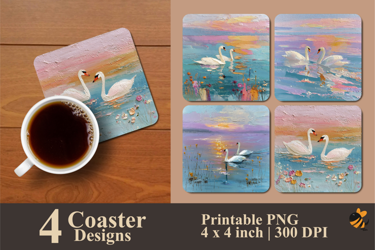 Two White Swans Coaster Sublimation Design