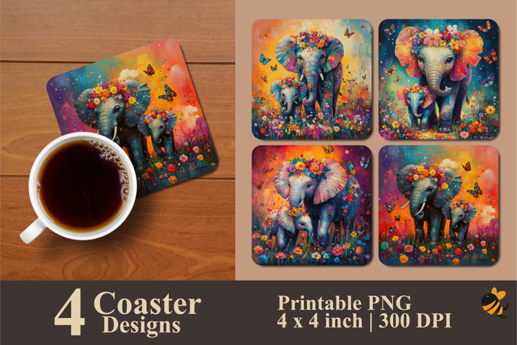 Elephant and Child Coaster Sublimation Design