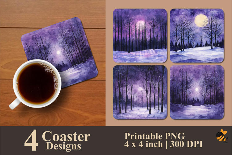 Snow Night Panorama Coaster Sublimation Design