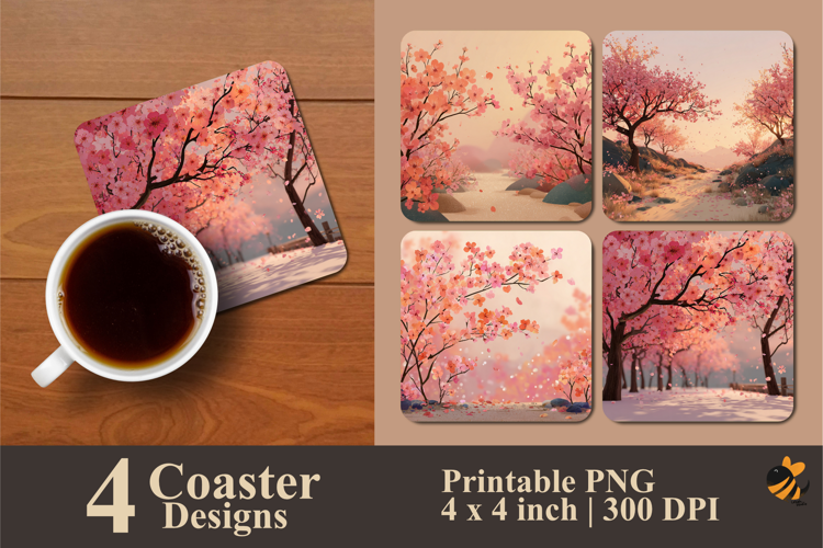 Spring Garden Scene Coaster Sublimation Design