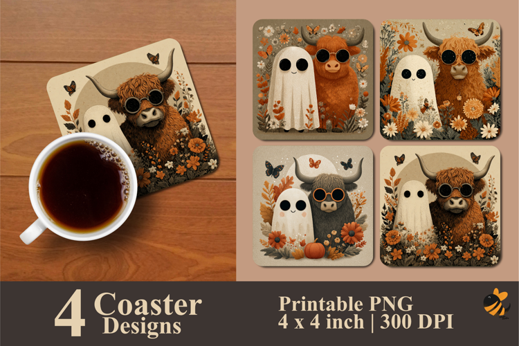 Ghosts and Cows Coaster Sublimation Design