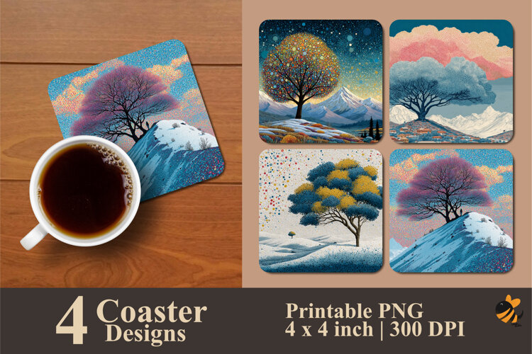 Mountain Tree Coaster Sublimation Design example image 1