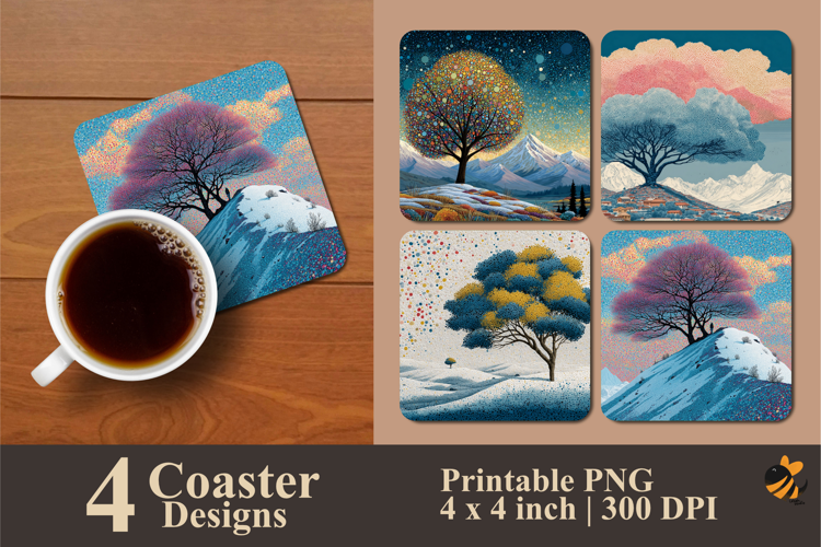 Mountain Tree Coaster Sublimation Design