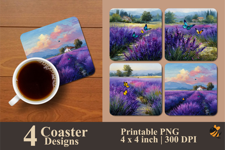 Lavender Butterfly Coaster Sublimation Design