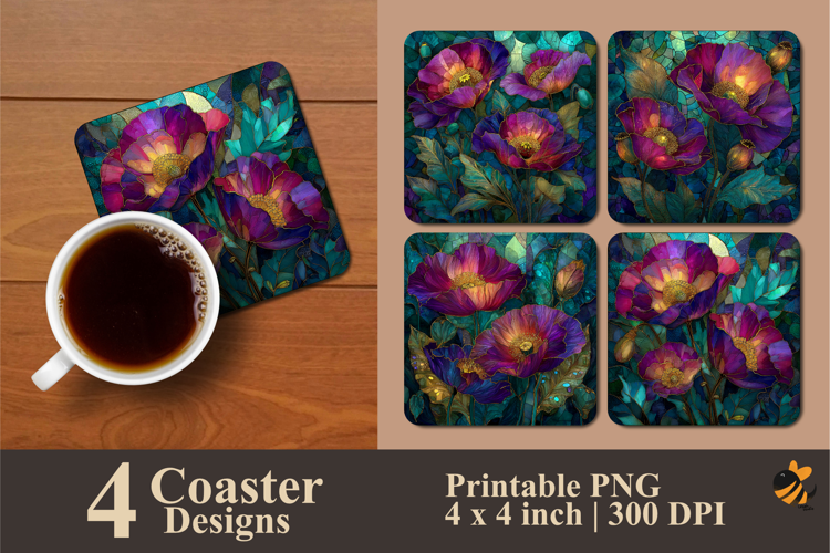 Glass Flowers Coaster Sublimation Design