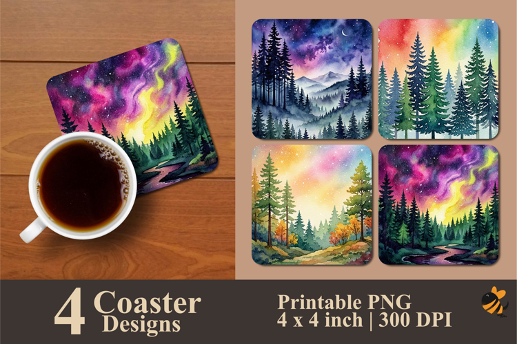 Watercolor Aurora Dreams Coaster Sublimation Designs