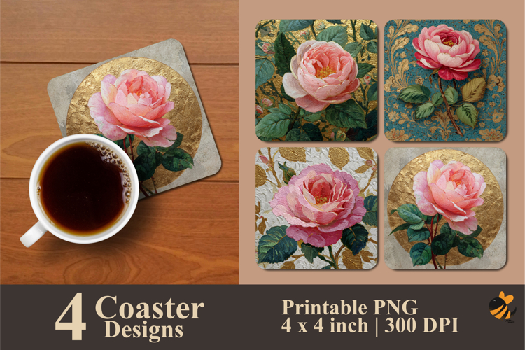 Light Rose Watercolor Coaster Sublimation Design