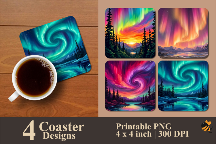 Northern Lights Series Coaster Sublimation Designs