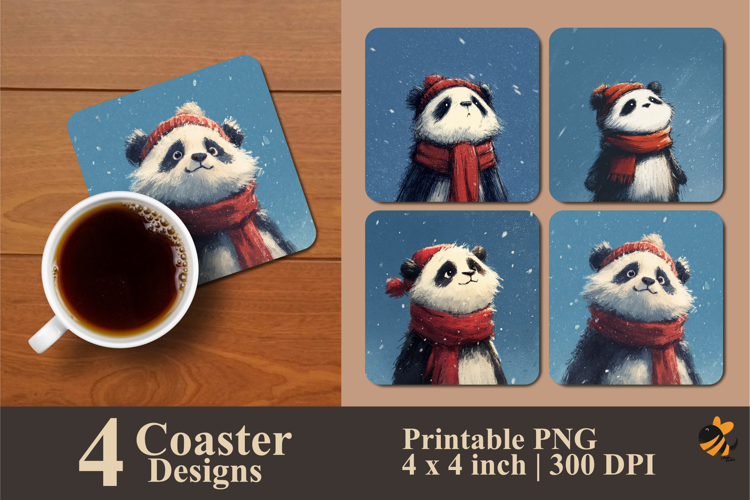 Cold Panda Coaster Sublimation Design