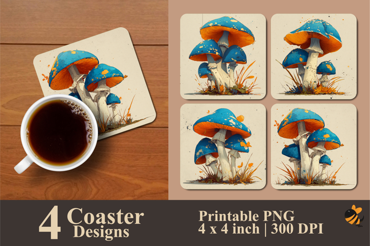 Cartoon Mushroom Coaster Sublimation Design