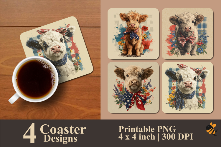 Fighting Cow Coaster Sublimation Design