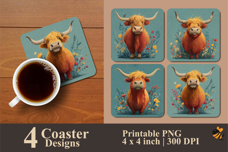 Cute Cow Valley Coaster Sublimation Design