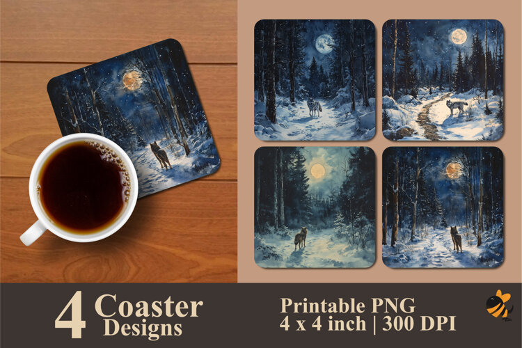 Night Wolves Coaster Sublimation Design example image 1