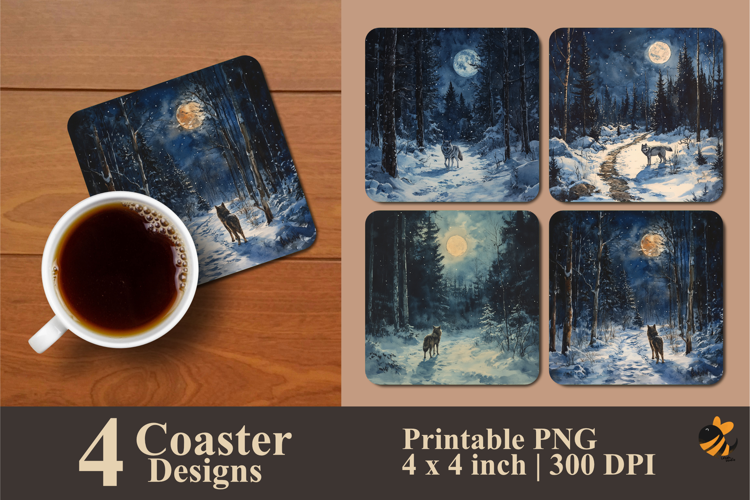 Night Wolves Coaster Sublimation Design