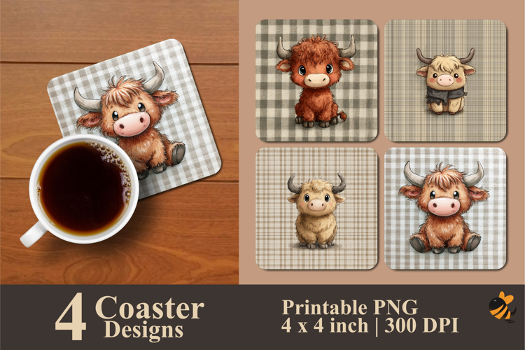 Smiling Highland Beauty Coaster Sublimation Design