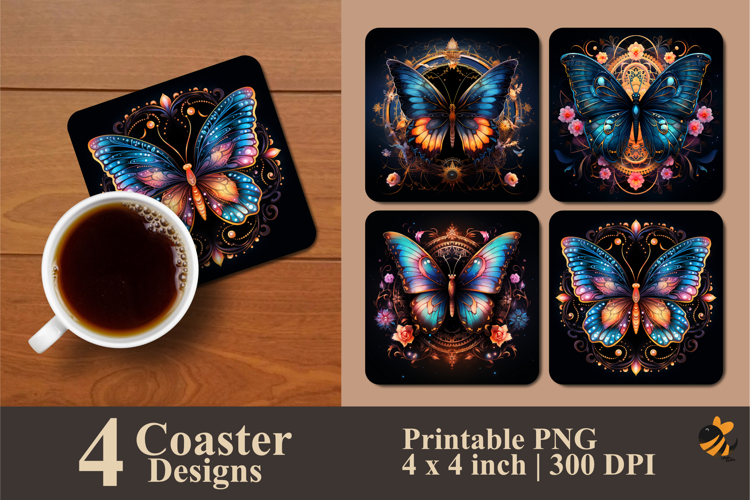 Glowing Butterfly Coaster Sublimation Design