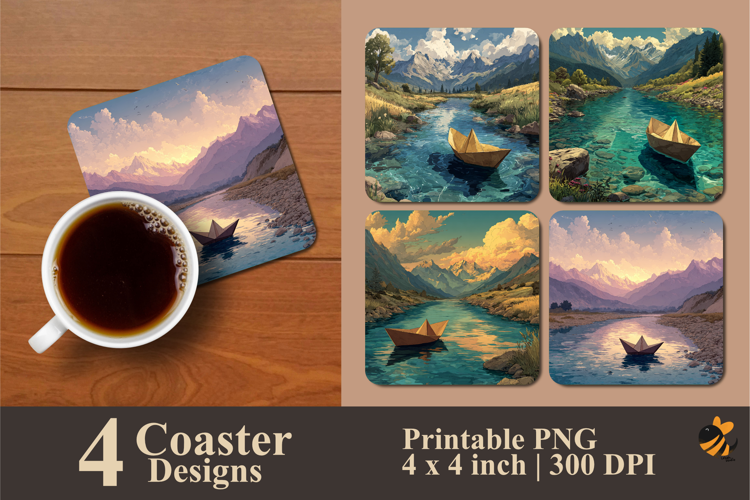 Paper Boat Coaster Sublimation Design