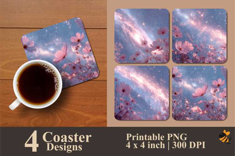 Flower at Night Coaster Sublimation Design