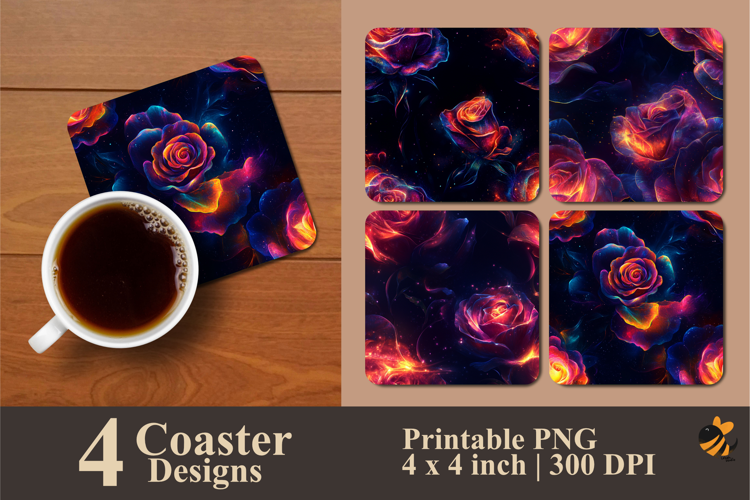 Dark Light Rose Coaster Sublimation Design